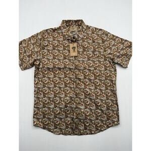 Cigar Shirt Mens 2XL Brown Abstract Geometric Short Sleeve Casual NEW